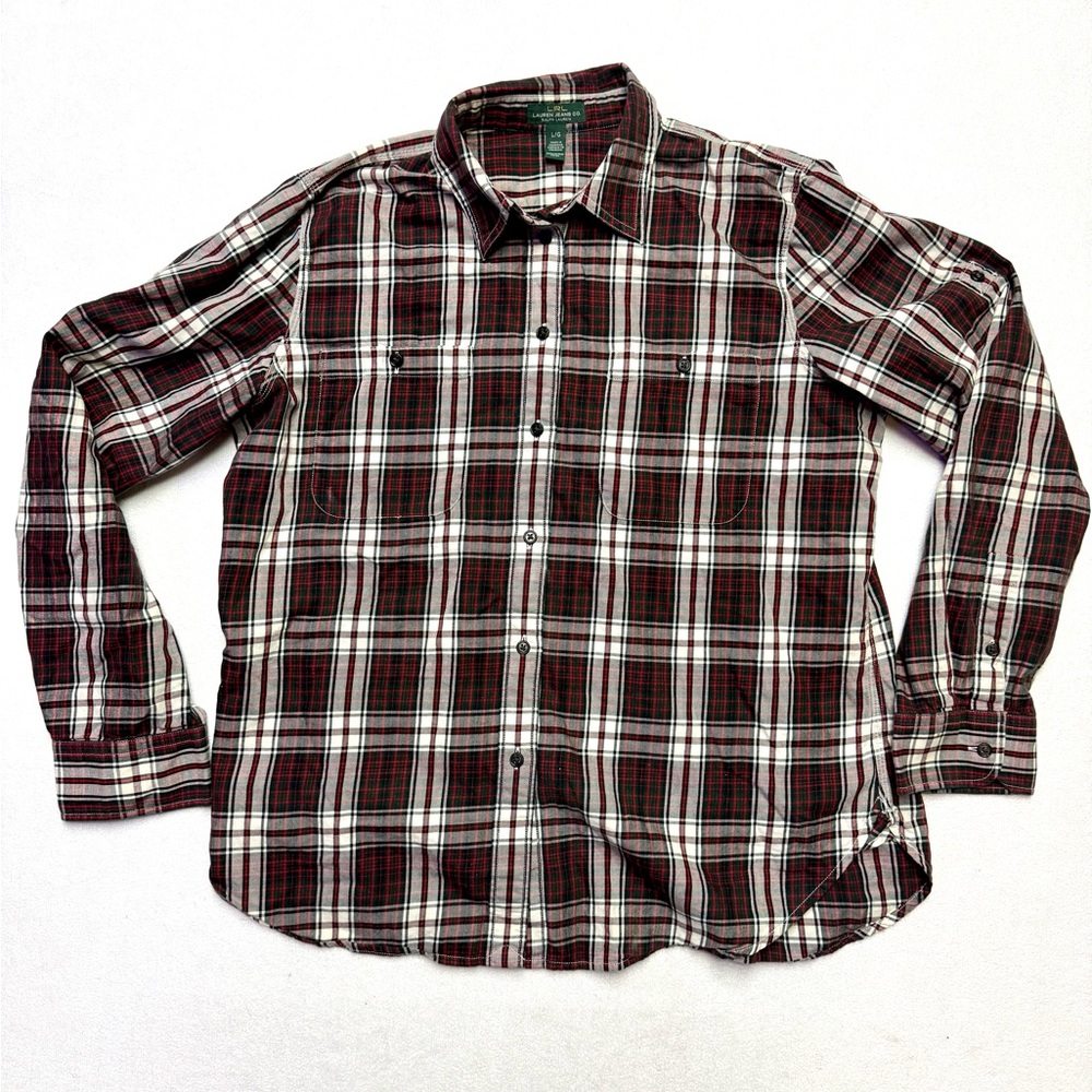 Ralph Lauren Red and White Plaid Button-Down Shirt